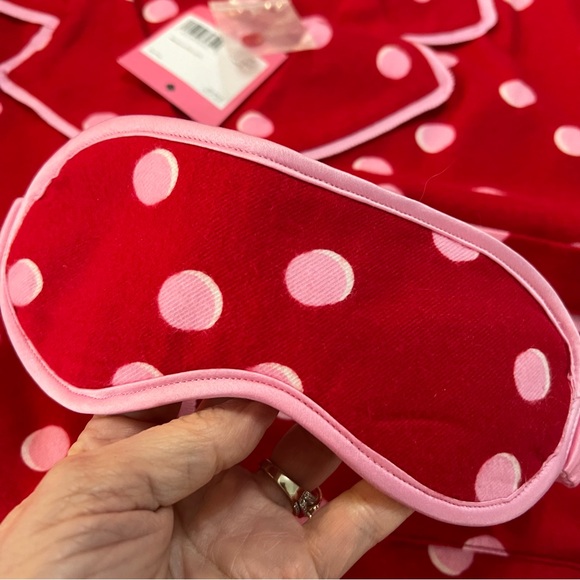 Kate Spade 3 Piece Flannel Red & Pink Polka Dot Pajama Set. Size Large. NWT. - Picture 10 of 14